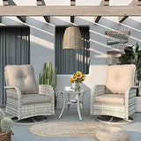 Patio Outdoor Rocking Swivel Chair Wicker Rattan Bistro Set with Tempered Glass Side Table, Outdoor Patio Furniture Set for Gard