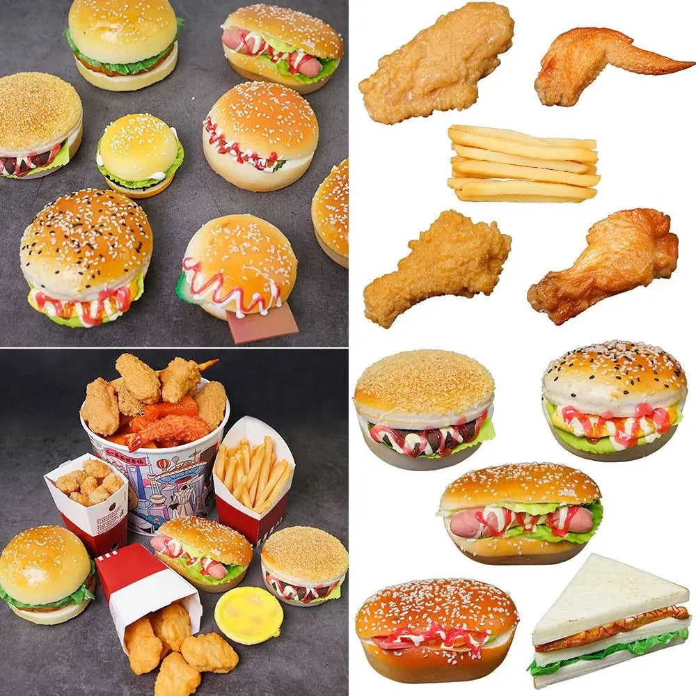 Toy Bakery Scene Model Home Ornament Simulation Kitchen Artificial Food Model Faux Fried Chicken Hamburger Fries Sandwish