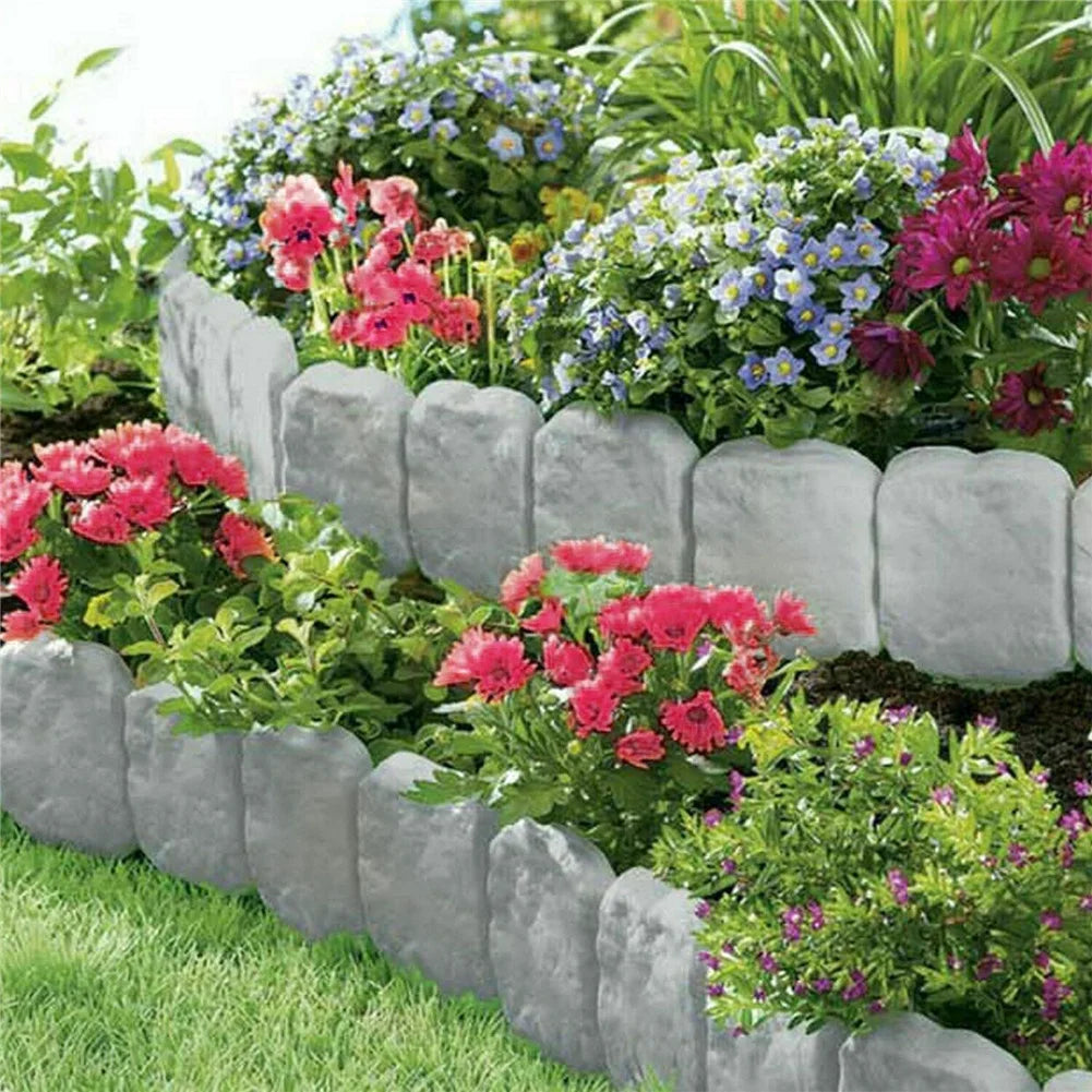 10pcs Garden Landscape Edging Border Imitation Stone Brick Plastic Fencing Lawn Plant Border Decorative Flower Grass Border
