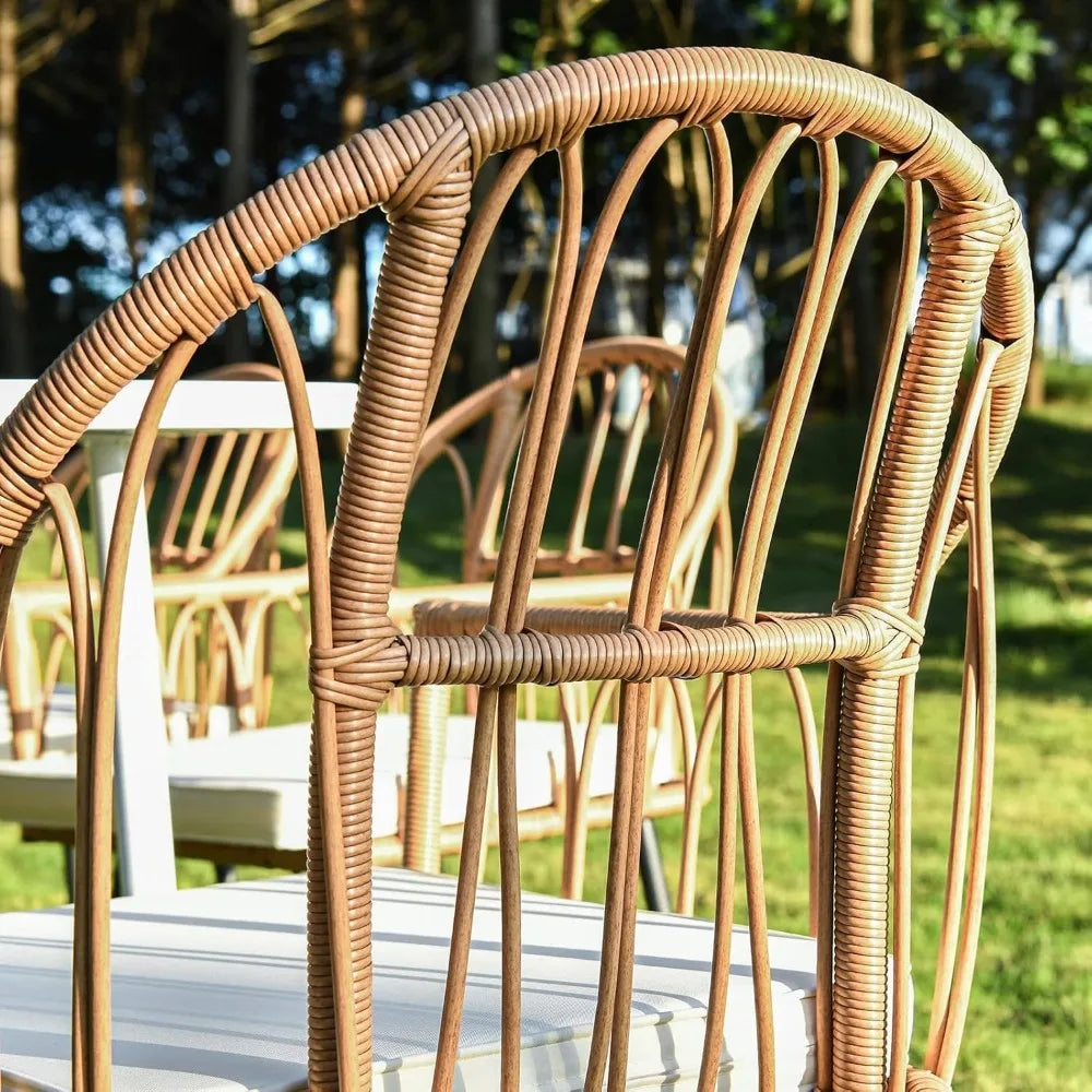 4 Pieces Rattan Wicker Dinning Chairs, Outdoor Indoor Patio Furniture Set with Cushion and Curved Back All Weather Bistro Chair