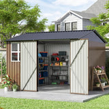 10x10 FT Large Outdoor Storage Shed, Metal Clearance Tiny Home with Windows & Lockable Doors for Backyard Garden, Patio Lawn, Pl
