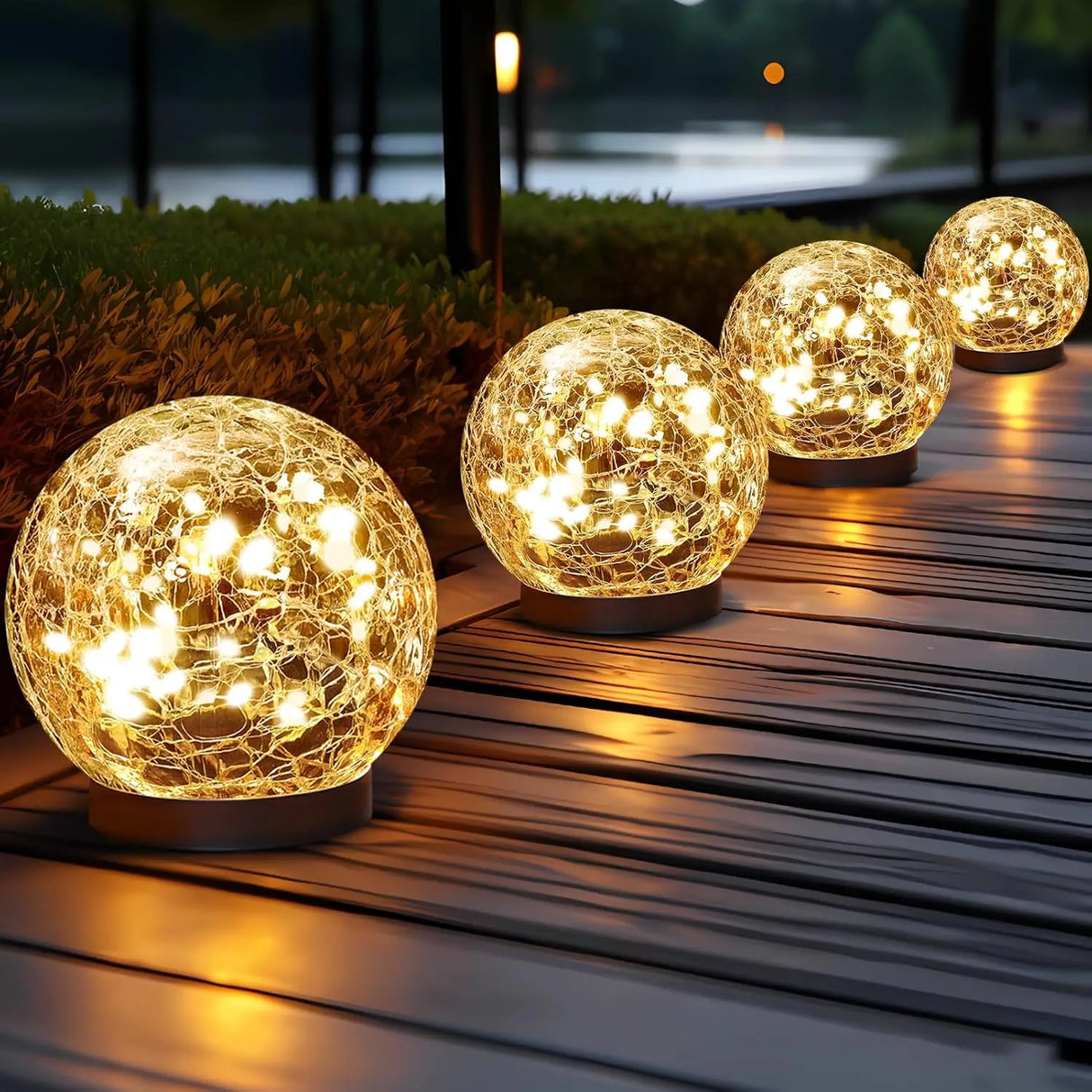 Solar Globe Lights Outdoor Waterproof-Solar Balls Garden-Cracked Glass Ball Solar Lights Outdoor-Solar Orbs Outside-Outdoor