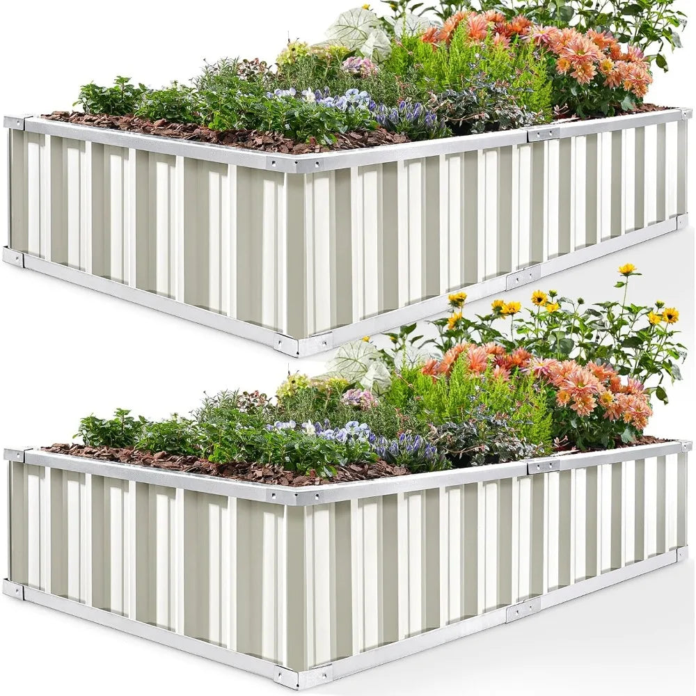 Raised Garden Bed 68" x 36" x 12" (2 Packs) Galvanized Steel Metal Outdoor Planter Kit Box for Vegetables, Flowers