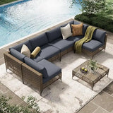 U-MAX Outdoor Sectional Furniture Chair Set with Cushions and Coffee Table,Patio PE Rattan Wicker Sofa, 7 Piece