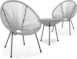 3-Piece Outdoor Chair Set - Glass Top Table, Woven PE Rope, Modern Bistro Set for Patio, Garden