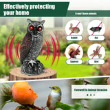 Owl Bird Repellent 360° Rotating Head Realistic Owl Statue Scarecrow Flashing Eyes Scary Sound Garden Bird Repellent Decoration