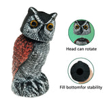 Owl Bird Repellent 360° Rotating Head Realistic Owl Statue Scarecrow Flashing Eyes Scary Sound Garden Bird Repellent Decoration