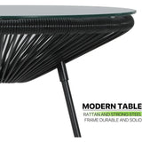 3-Piece Outdoor Chair Set - Glass Top Table, Woven PE Rope, Modern Bistro Set for Patio, Garden