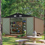 10 x 10 FT Outdoor Storage Shed, Metal Garden Sheds & Outdoor Storage Clearance, Large Tool Shed Outdoor with Single Lockable D
