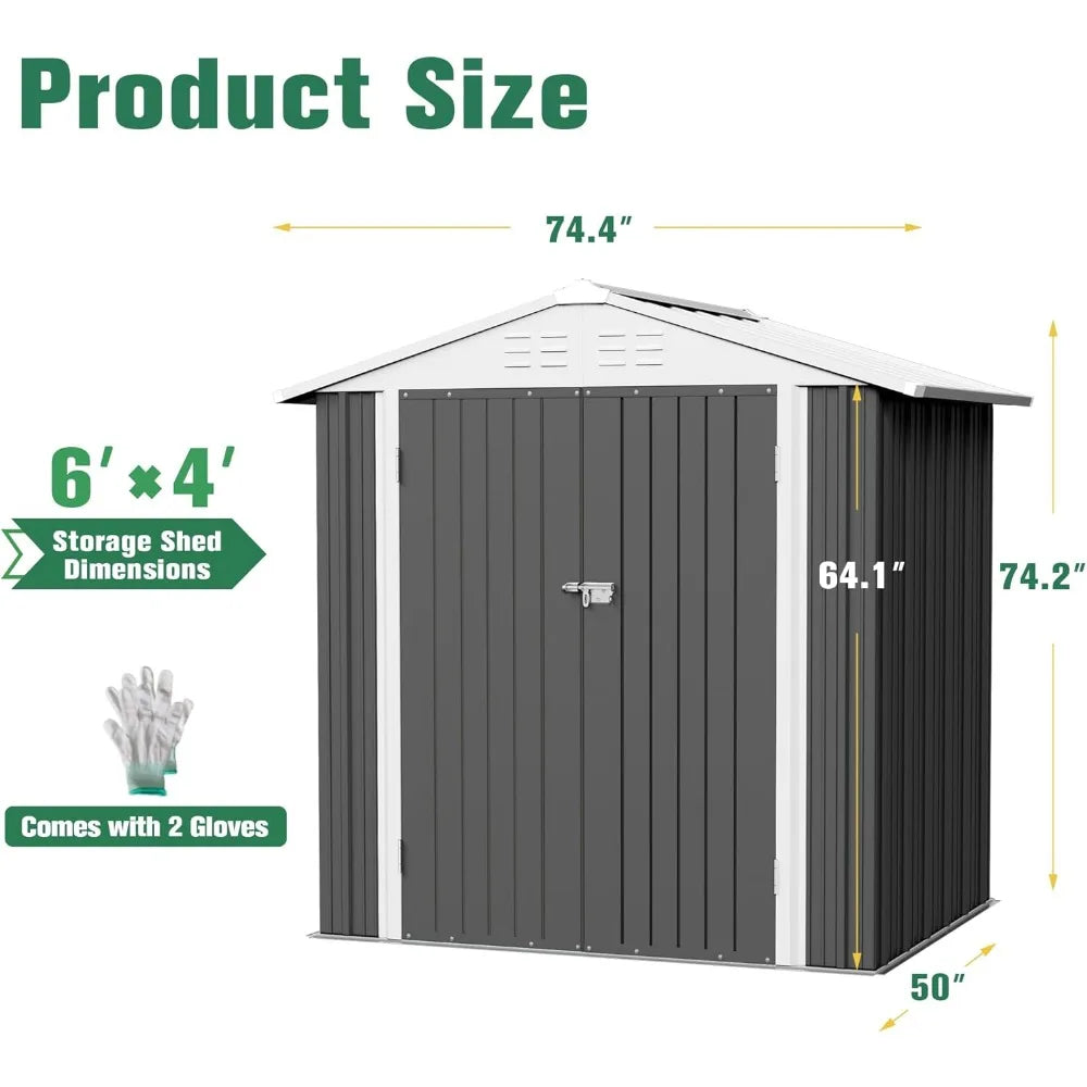 Storage Shed Waterproof Metal Garden Shed with Lockable Door Utility Tool Shed Outdoor Storage for Backyard, Patio and Lawn (6
