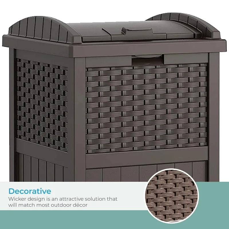 Trashcan Hideaway with Lid for 30 to 33 Gallon Trash Bags for Garage, Backyard, or Garden, Brown, Made