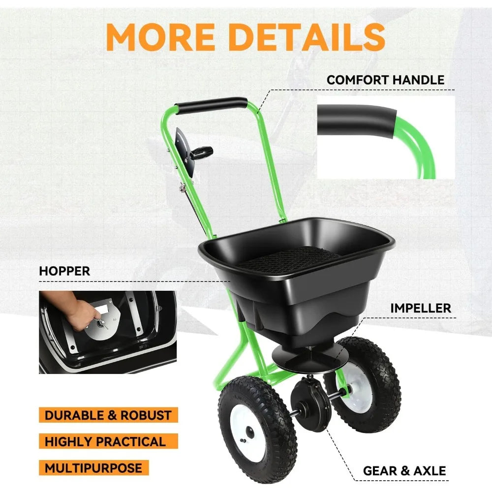 Walk-Behind Broadcast Spreader, 80LBS Capacity Fertilizer Spreader for Salt, Ice Melt, Grass Seed, Lawn and Garden Seeder