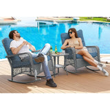 3 Piece Patio Set Rocking, with 2 Rockers and 1 Side Table with 4‘’ Thick Cushions, Rattan Outdoor Rocking Patio Bistro Set