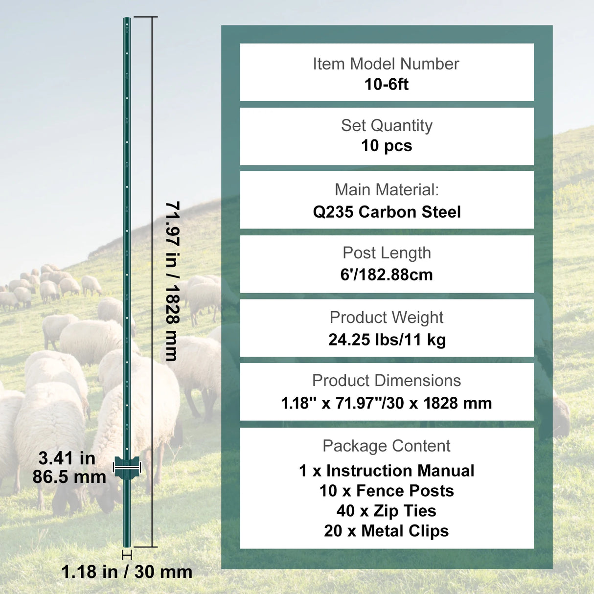 VEVOR Fence Post T-Post Heavy Duty Metal Fence Posts Sturdy Steel Fence Stakes for Garden Yard Lawn Farms & Outdoor Wire Fencing