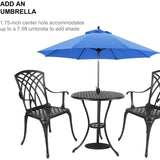 3 Piece Patio Bistro Set Cast Aluminum Bistro Table Set Outdoor Round Dining Table with Umbrella Hole for Porch, Lawn, Garden,