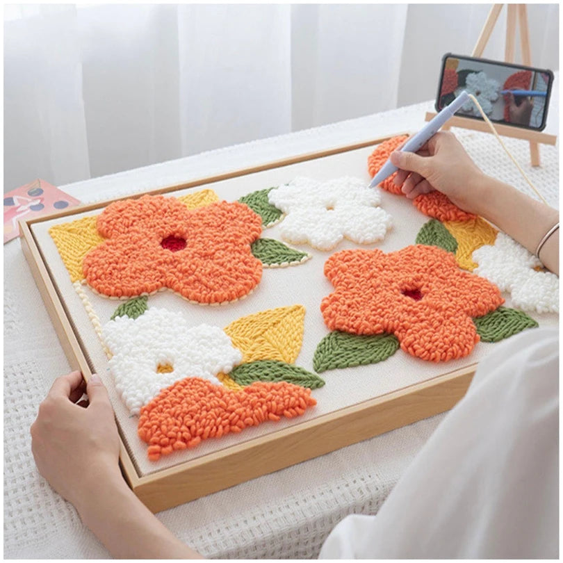 Punch Needles Embroidery Package Kit Beginner Flower Yarn Magic Needle For Embroidery Set Home Decor Needle Art Craft Kit Gift