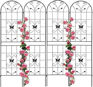 4 Pack Metal Garden Trellis 86.7" H Garden Fence Rustproof Trellis for Climbing Plants Support Roses Flower Outdoor Lawn Green-B
