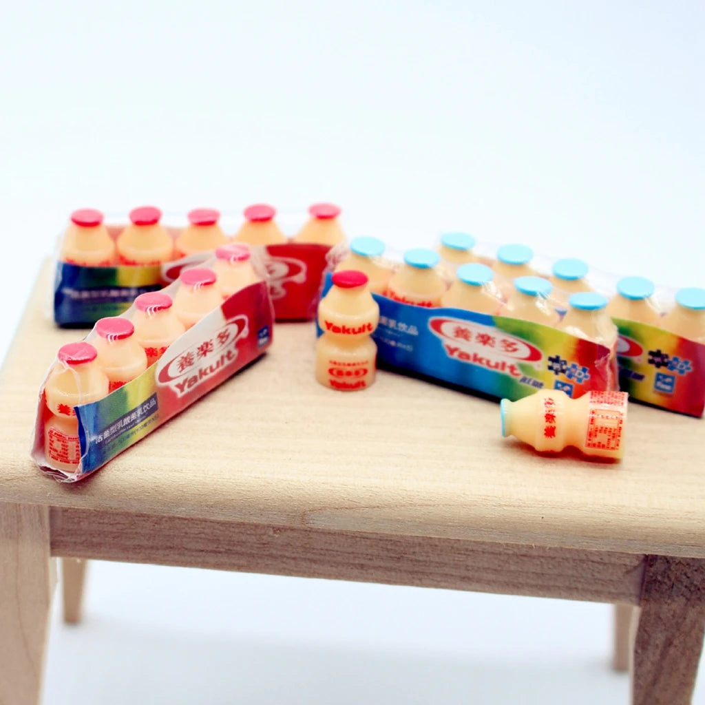 1/12 Dollhouse Miniature Food Play Supermarket Convenience Store Plastic Pack Lactic Acid Drinks In A Row Doll Accessory Toys