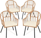 4 Pieces Rattan Wicker Dinning Chairs, Outdoor Indoor Patio Furniture Set with Cushion and Curved Back All Weather Bistro Chair
