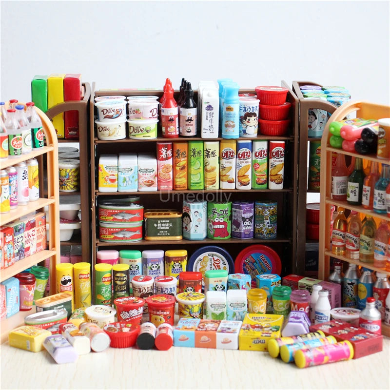 1:6 Scale Miniature Dollhouse Supermarket Shelf Mini Food Snack Beverage for Blyth BJD Doll Accessories Toy